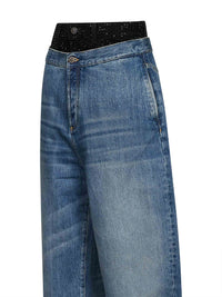 The Attico Women Blue Cotton Denim Double Waistband Jeans