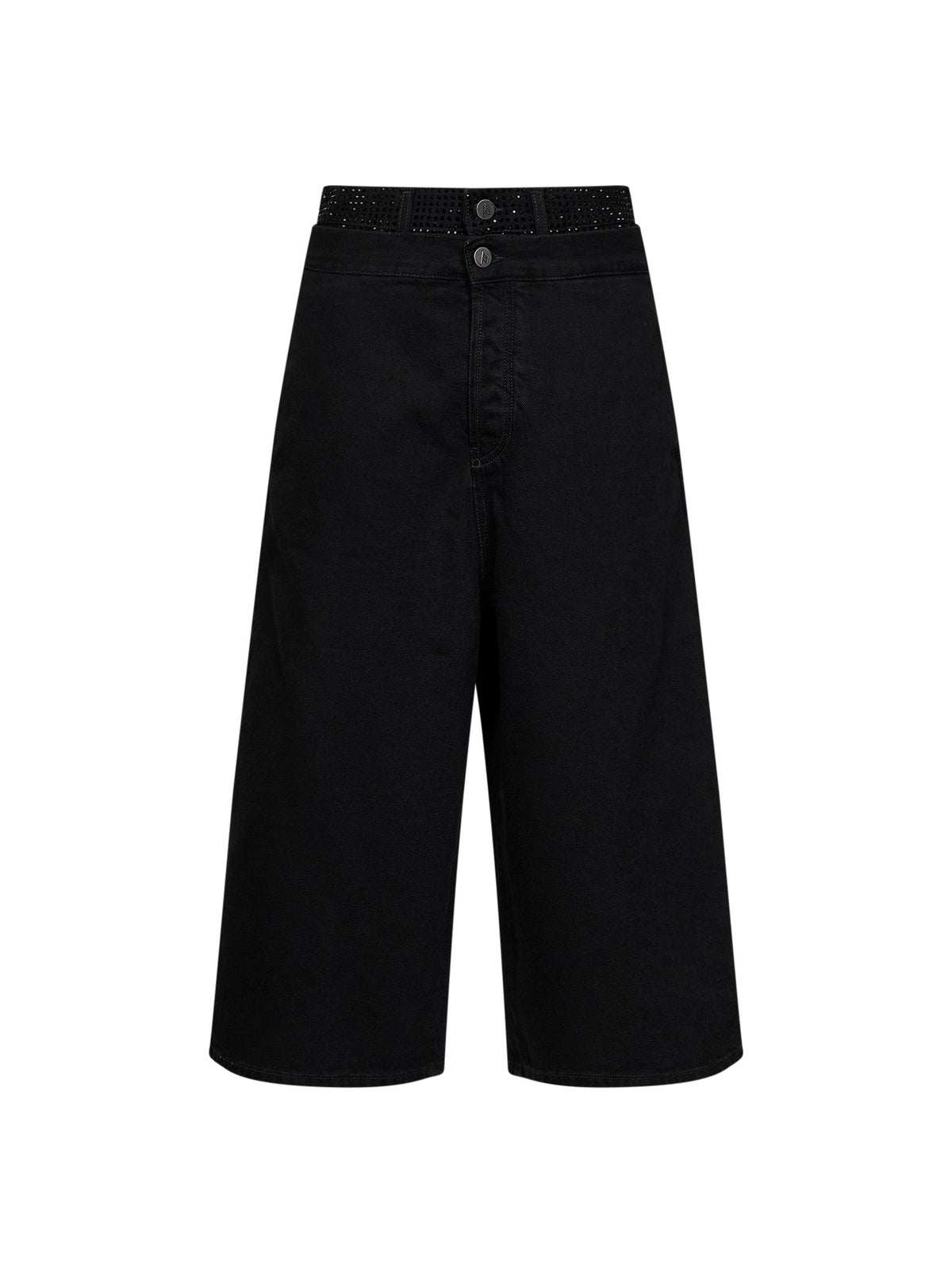 The Attico Women Black Cotton Denim Double Waistband Cropped Jeans