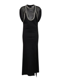 The Attico Women Black Stretch Crepe Layered-Effect Maxi Dress