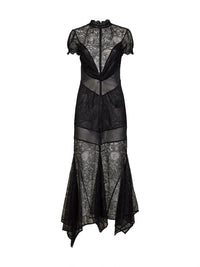 The Attico Women Black Lace Asymmetric Maxi Dress