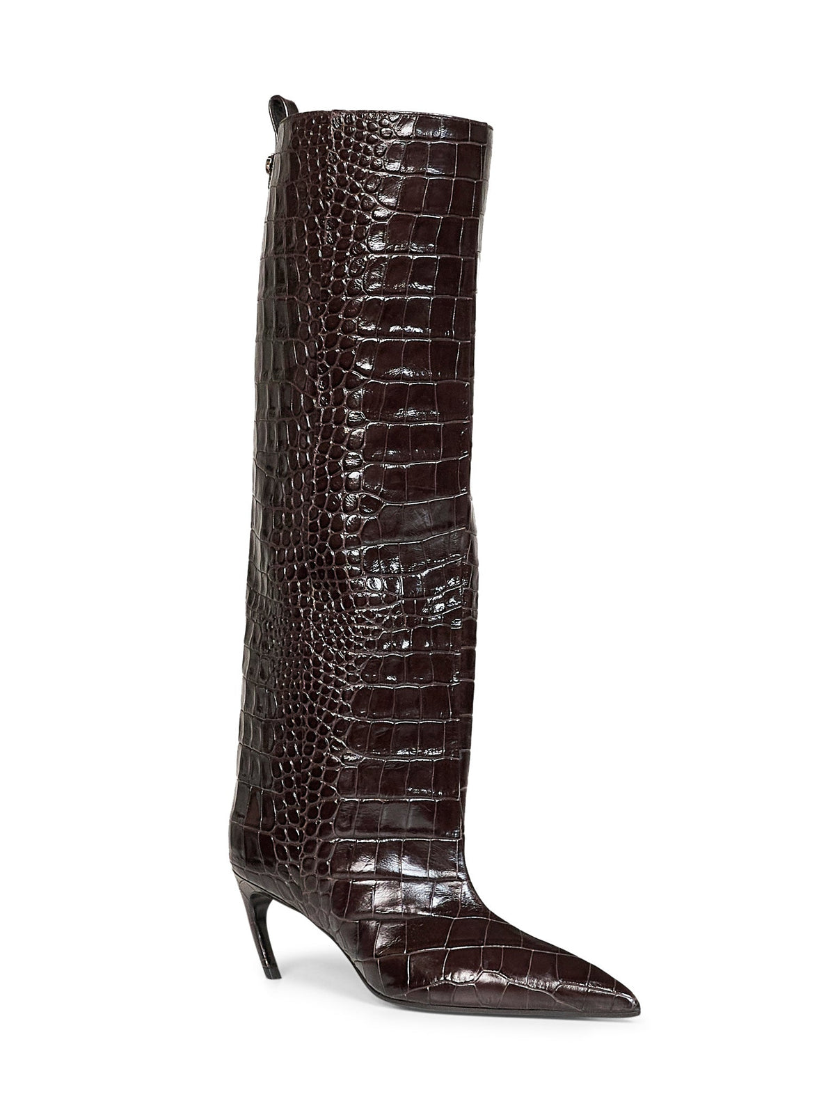 The Attico Women Dark Brown Croco-Printed Leather "Lea" High Boots