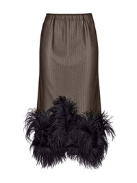 The Attico Women Black Organza And Striped Poplin "Superattico10" Layered Midi Skirt With Feathers