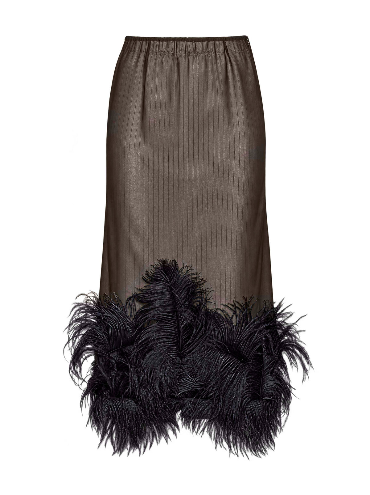The Attico Women Black Organza And Striped Poplin "Superattico10" Layered Midi Skirt With Feathers