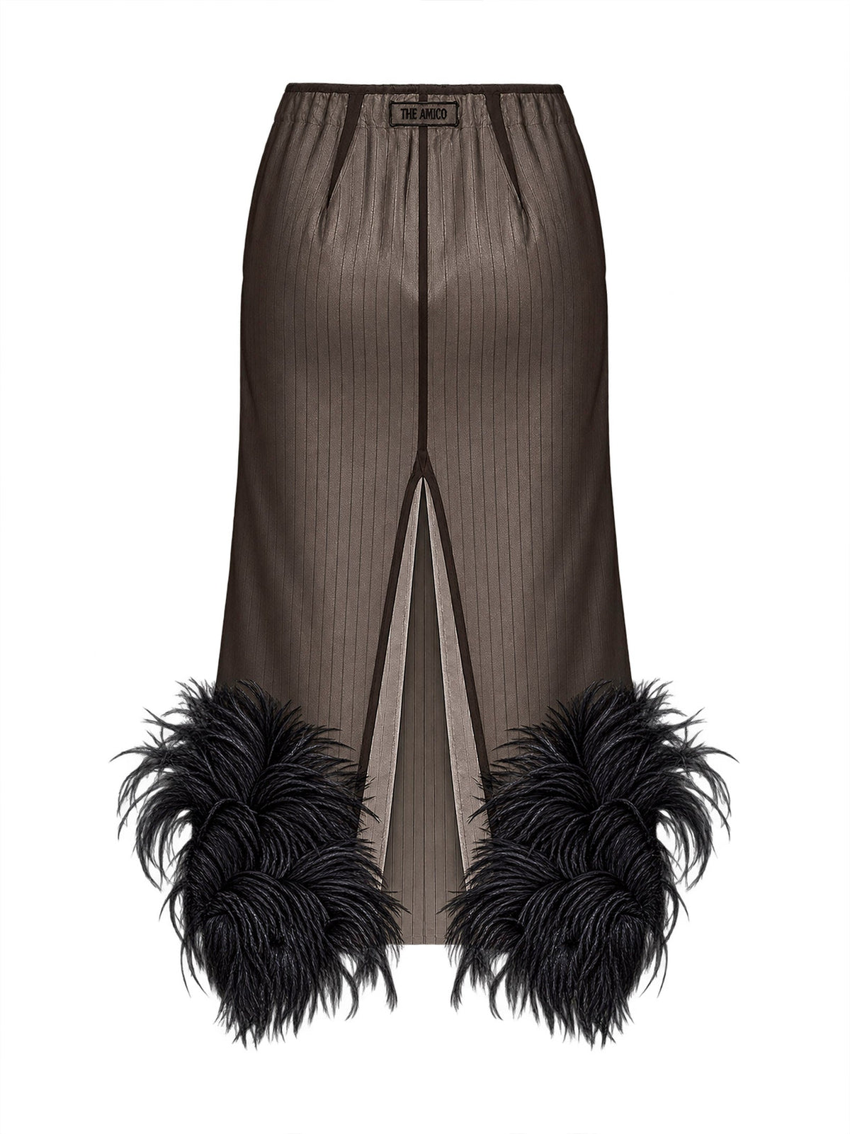 The Attico Women Black Organza And Striped Poplin "Superattico10" Layered Midi Skirt With Feathers