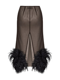 The Attico Women Black Organza And Striped Poplin "Superattico10" Layered Midi Skirt With Feathers