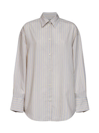 Toteme Women Yellow And Sky Oversized Striped Viscose And Silk Shirt