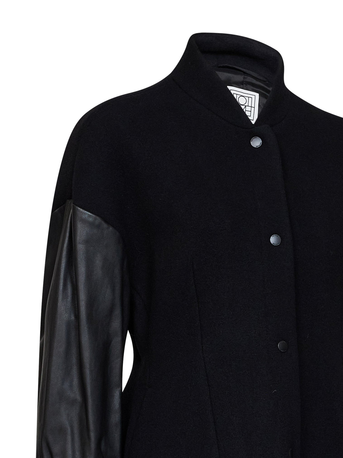 Toteme Women Black Wool-Blend Varsity Jacket With Leather Sleeves