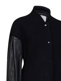 Toteme Women Black Wool-Blend Varsity Jacket With Leather Sleeves