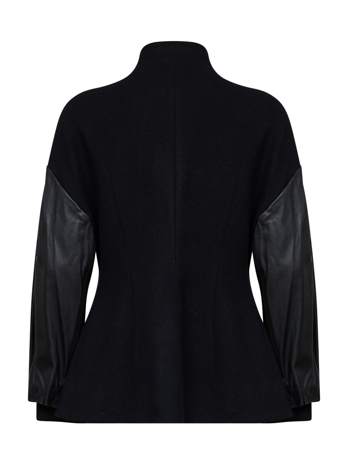 Toteme Women Black Wool-Blend Varsity Jacket With Leather Sleeves