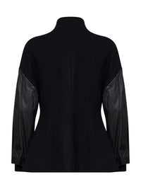 Toteme Women Black Wool-Blend Varsity Jacket With Leather Sleeves