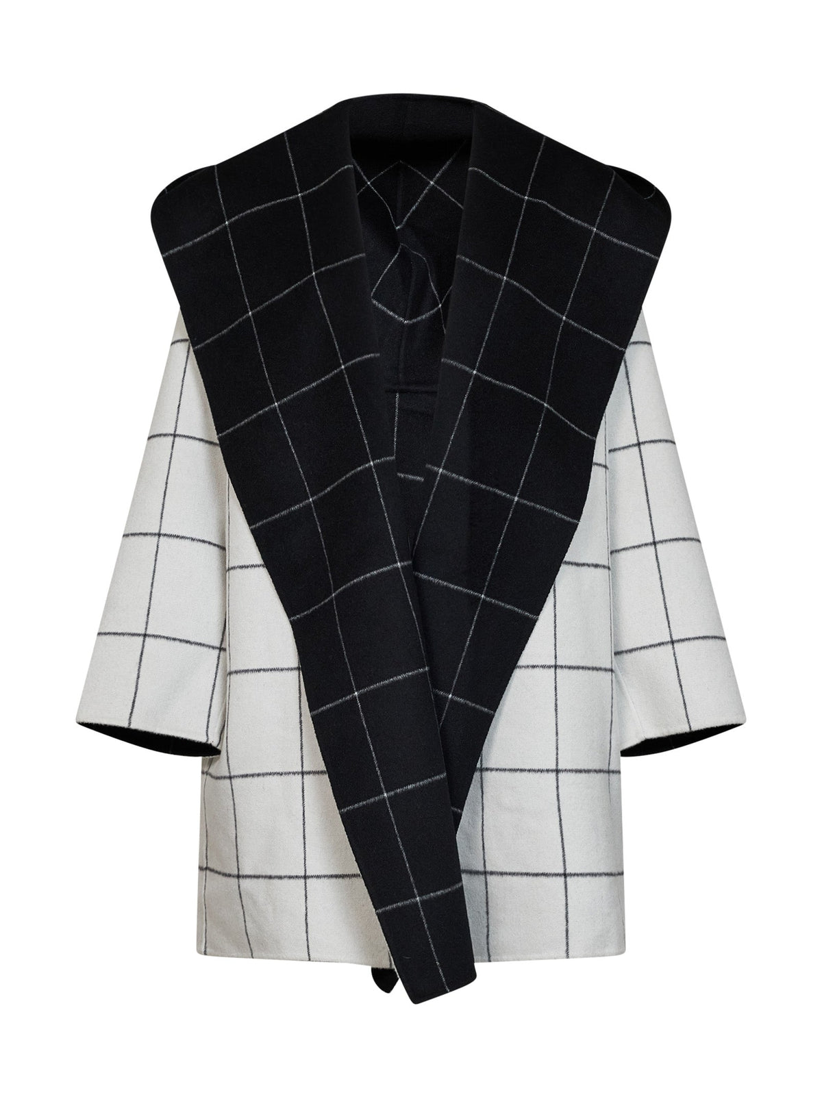 Toteme Women Black And White Check Double Hooded Coat