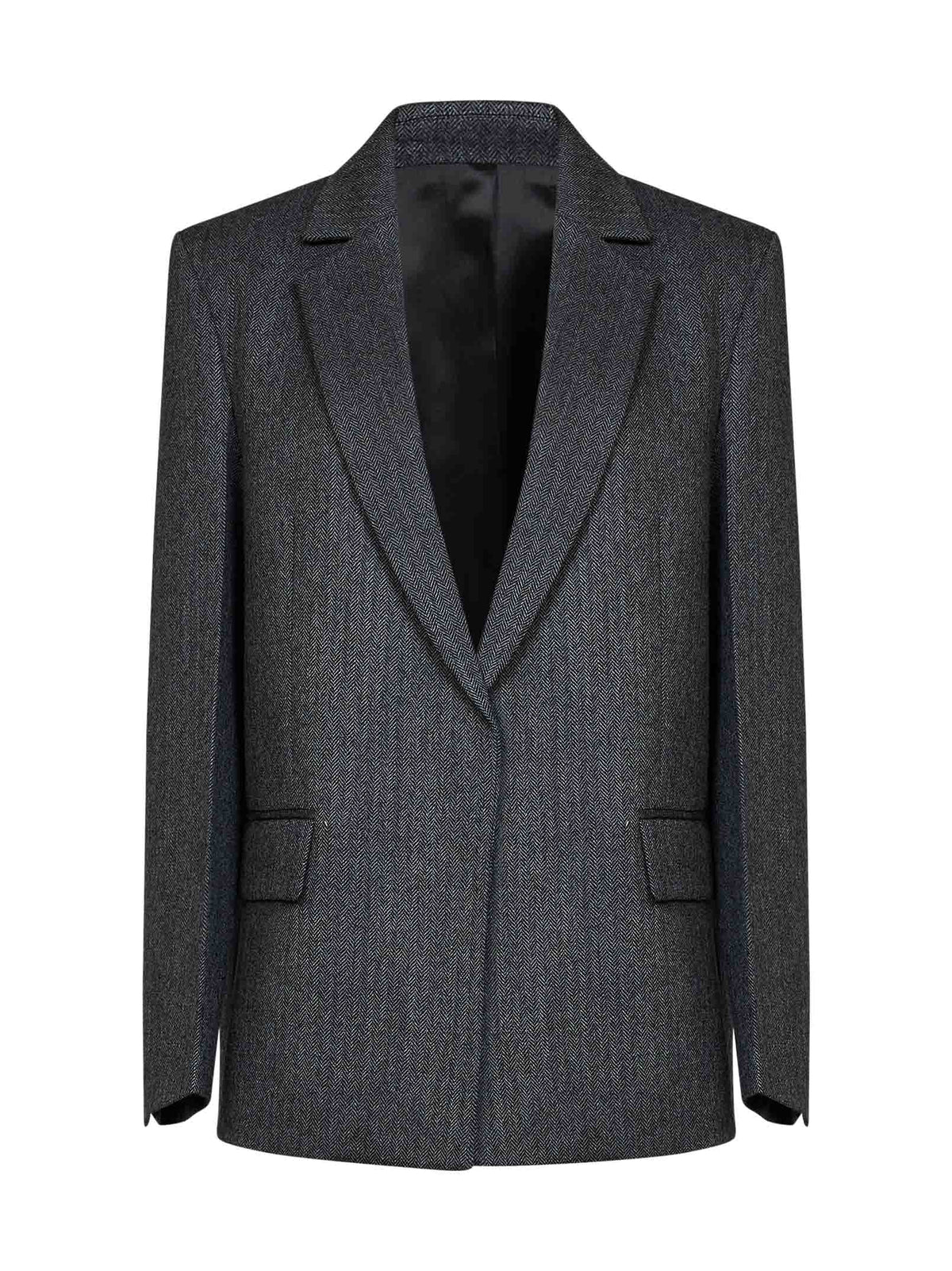 Toteme Women Dark Grey Melange Oversized Herringbone Wool-Blend Blazer