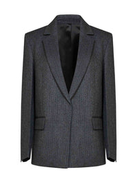 Toteme Women Dark Grey Melange Oversized Herringbone Wool-Blend Blazer