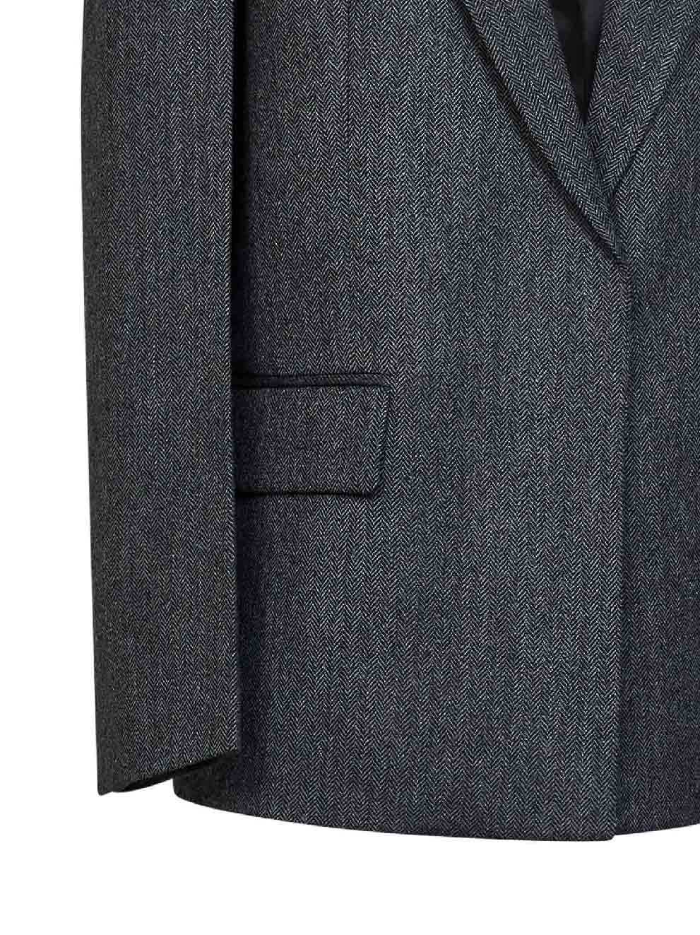 Toteme Women Dark Grey Melange Oversized Herringbone Wool-Blend Blazer