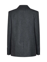 Toteme Women Dark Grey Melange Oversized Herringbone Wool-Blend Blazer