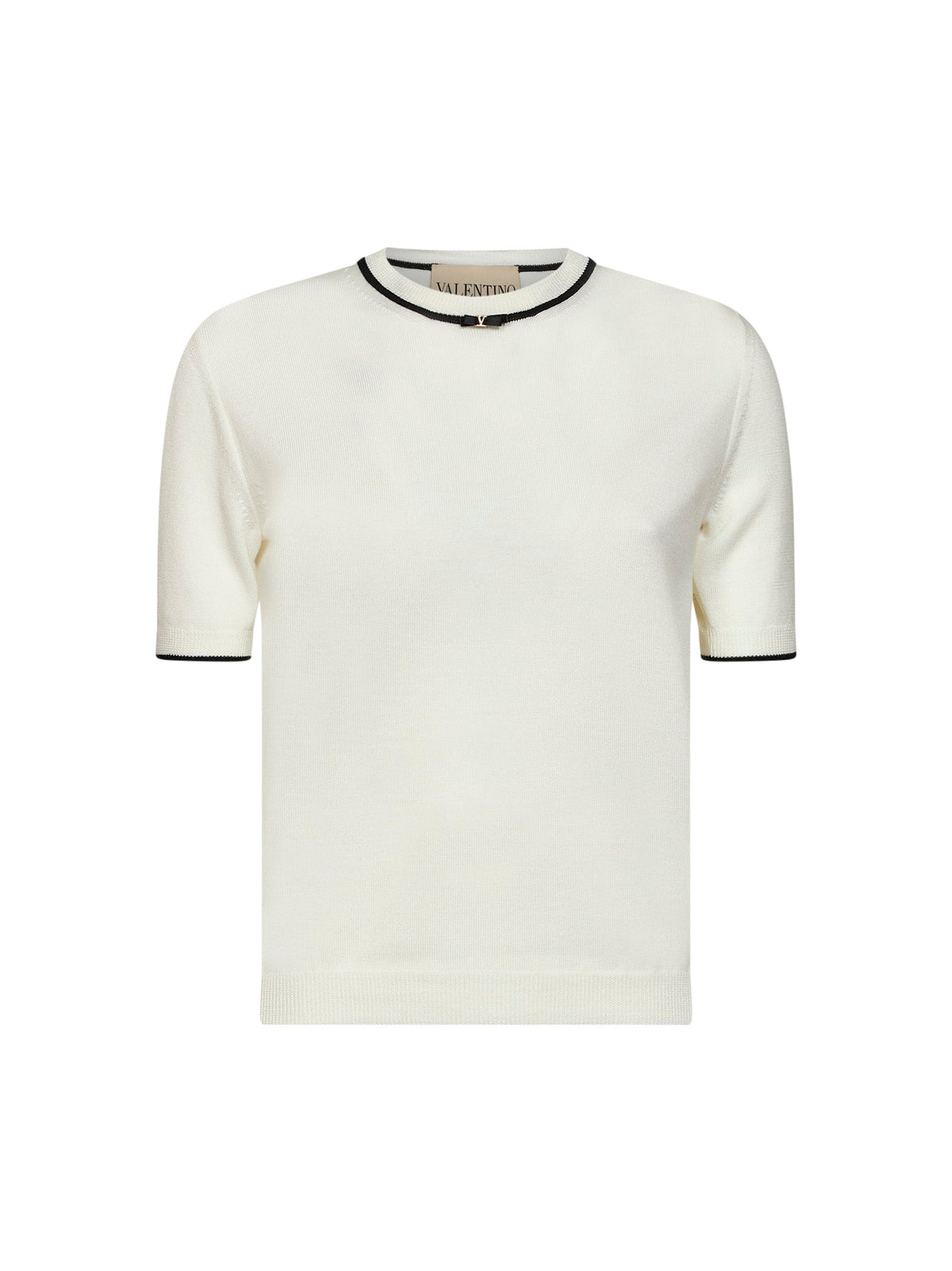 Valentino Women Ivory Wool Sweater With Contrasting Edges And Vlogo