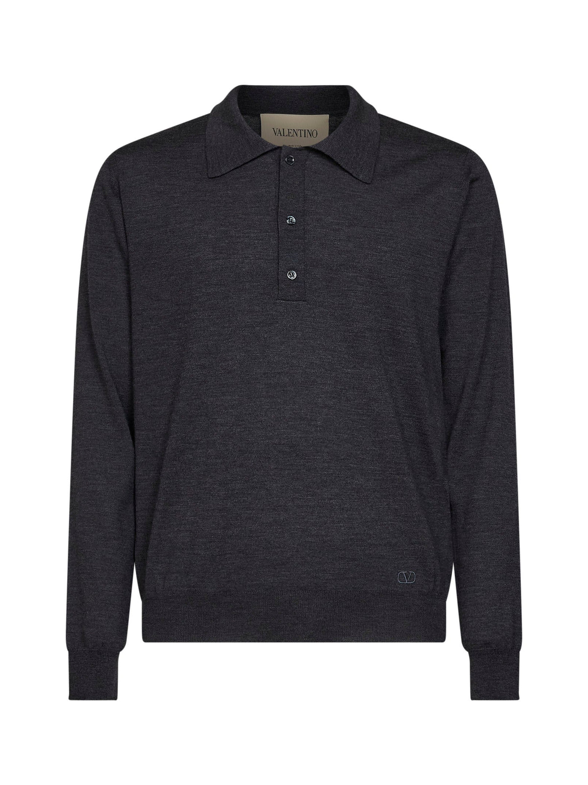 Valentino Men Dark Grey Wool Valentino Polo Shirt With Vlogo Embroidery