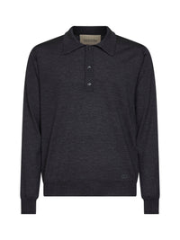 Valentino Men Dark Grey Wool Valentino Polo Shirt With Vlogo Embroidery
