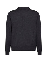 Valentino Men Dark Grey Wool Valentino Polo Shirt With Vlogo Embroidery