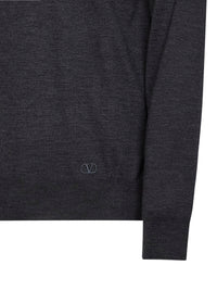 Valentino Men Dark Grey Wool Valentino Polo Shirt With Vlogo Embroidery