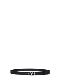 Valentino Garavani Women Black Shiny Calfskin Leather Vlogo Signature Crystal Belt