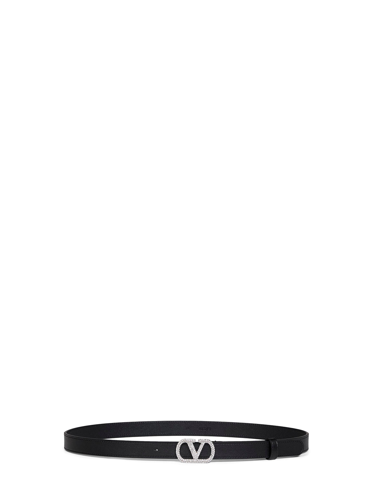 Valentino Garavani Women Black Shiny Calfskin Leather Vlogo Signature Crystal Belt