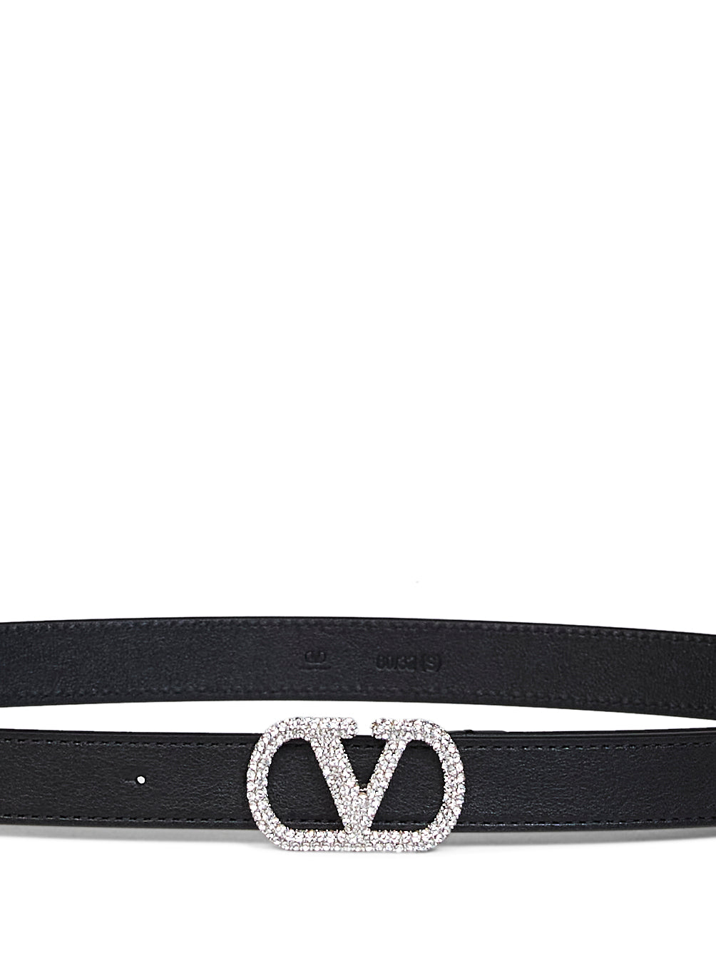 Valentino Garavani Women Black Shiny Calfskin Leather Vlogo Signature Crystal Belt