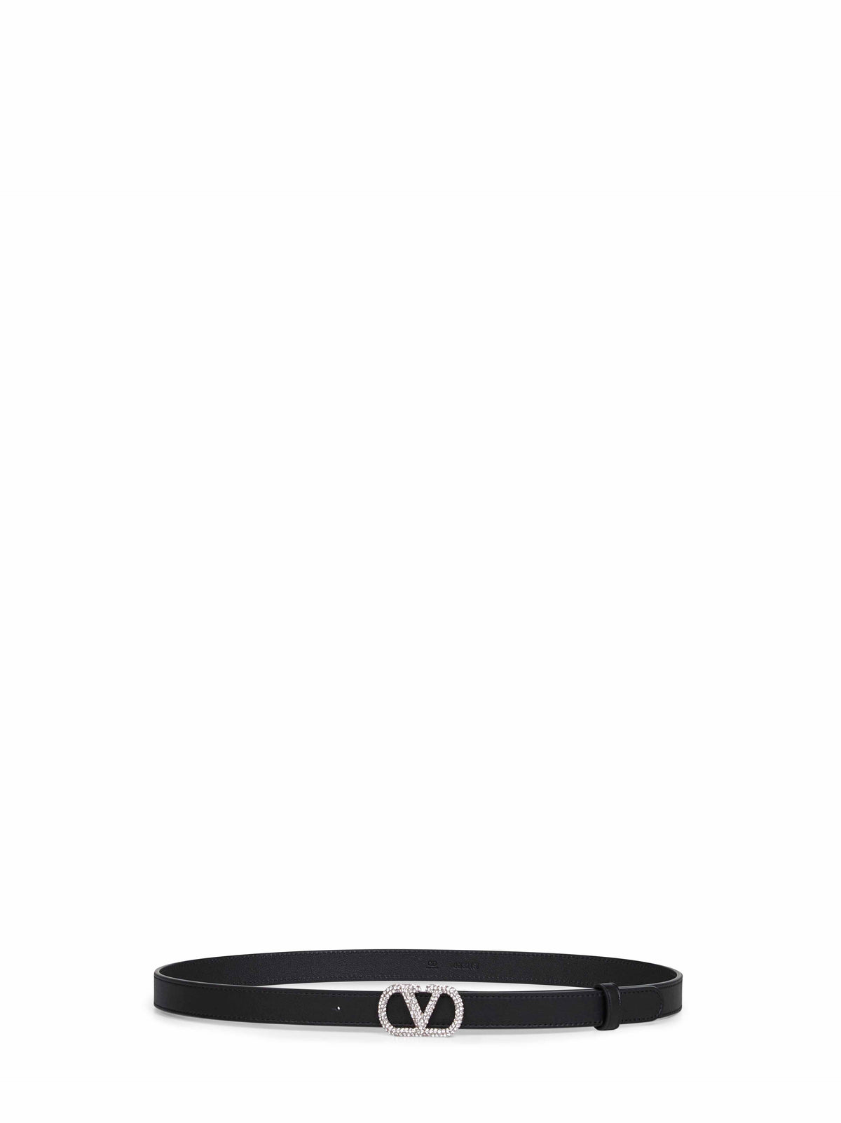 Valentino Garavani Women Black Leather Crystal-Embellished Vlogo Signature Belt