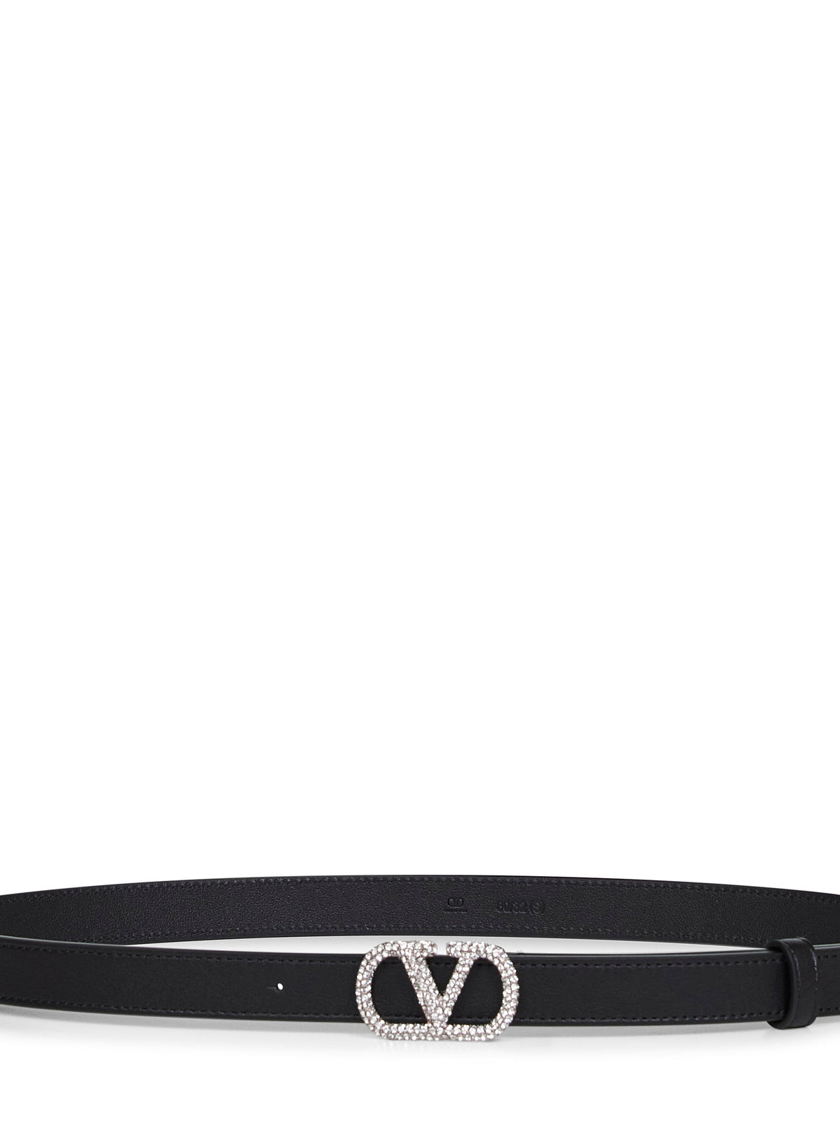 Valentino Garavani Women Black Leather Crystal-Embellished Vlogo Signature Belt