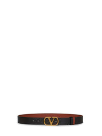 Valentino Garavani Women Black And Deep Caramel Vlogo Signature Reversible Belt