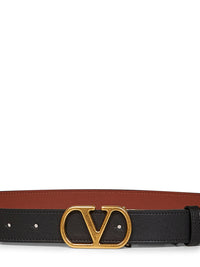 Valentino Garavani Women Black And Deep Caramel Vlogo Signature Reversible Belt