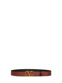 Valentino Garavani Women Black And Deep Caramel Vlogo Signature Reversible Belt