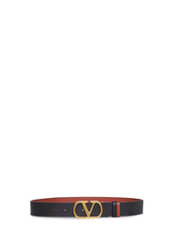 Valentino Garavani Women Black And Deep Caramel Vlogo Signature Reversible Belt