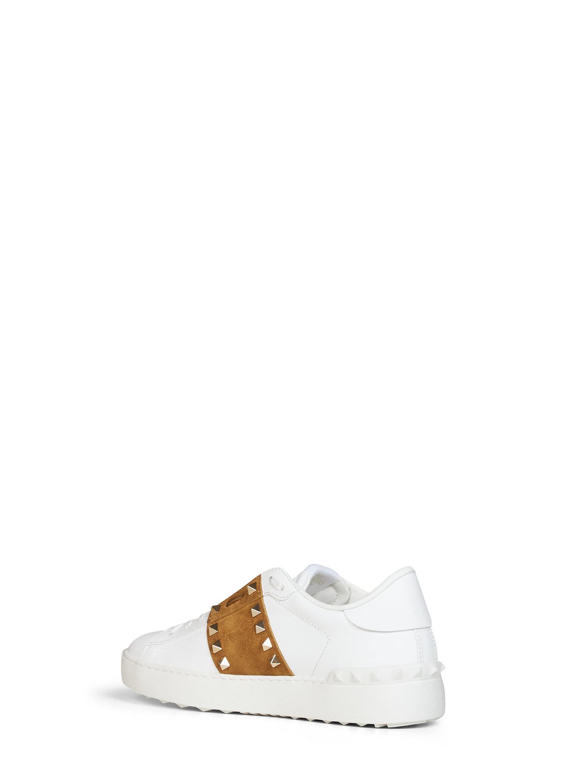 Valentino Garavani Women White And Havana Beige Rockstud Untitled Sneakers