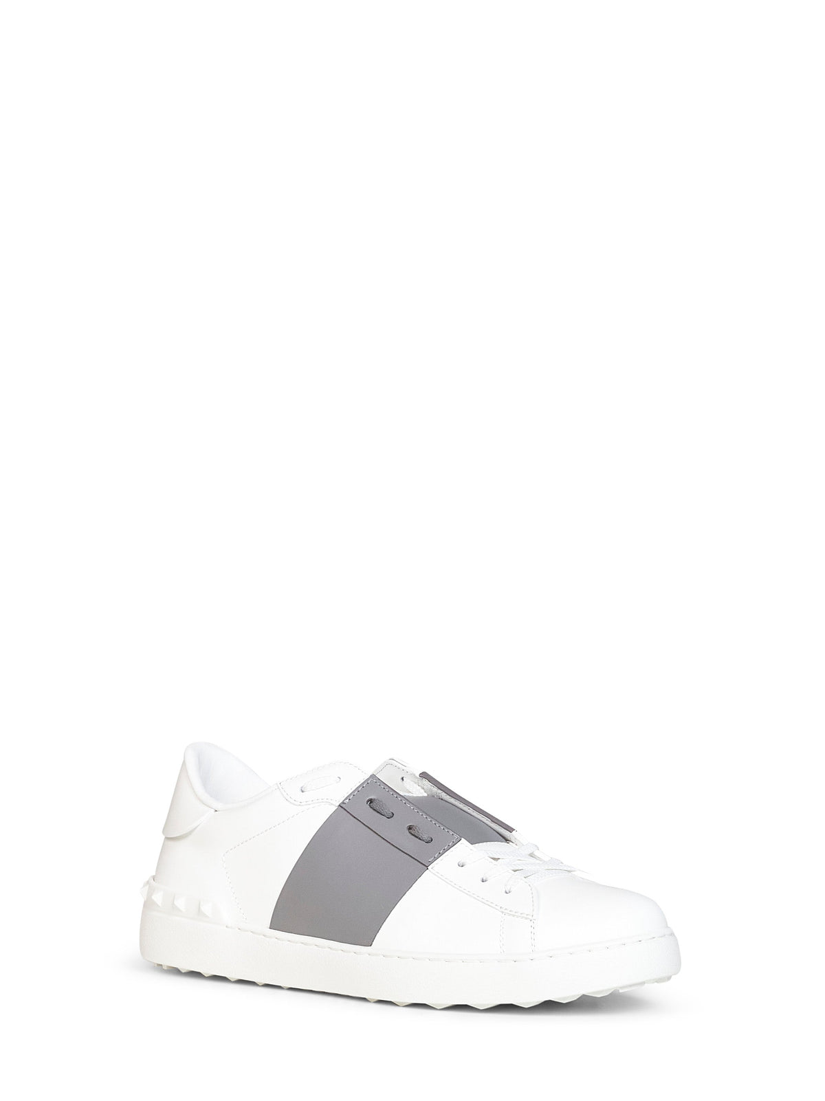 Valentino Garavani Men White And Dark Steel Calfskin Leather Open Sneakers