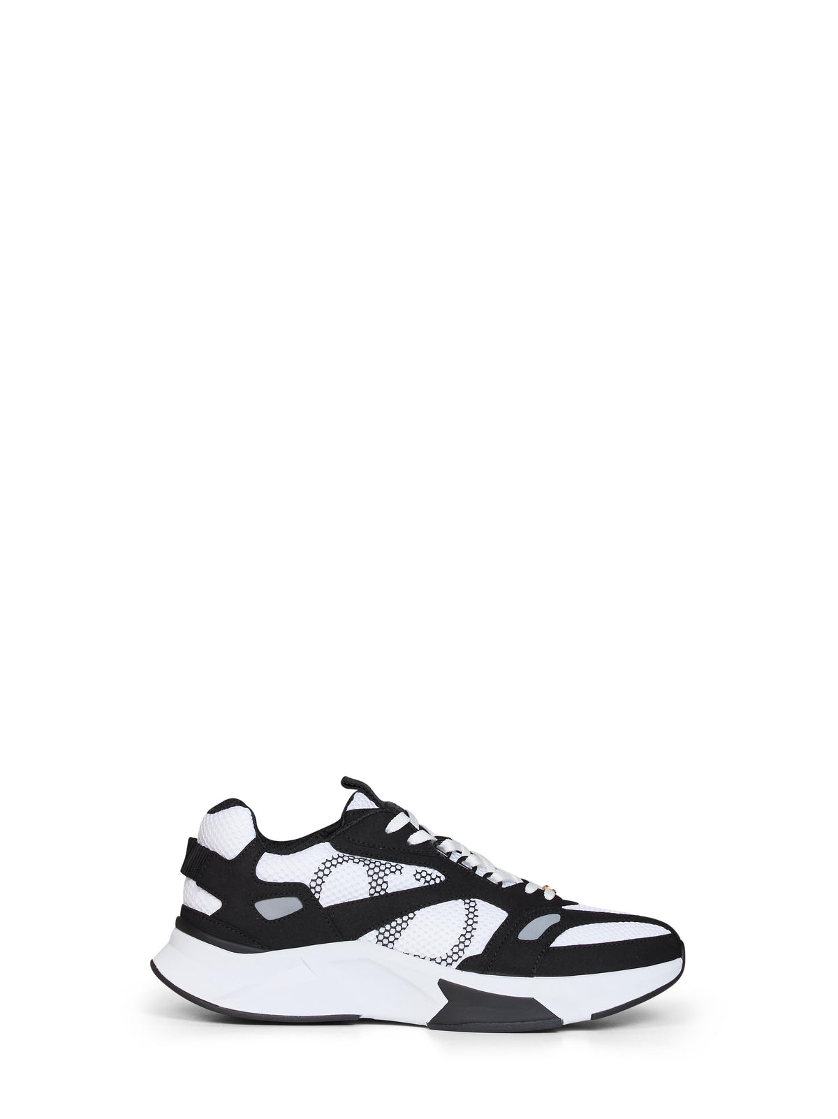 Valentino Garavani Men White And Black And Grey Mesh And Suede Demivee Low-Top Sneakers