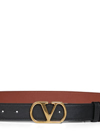 Valentino Garavani Men Black And Deep Caramel Vlogo Signature Reversible Belt
