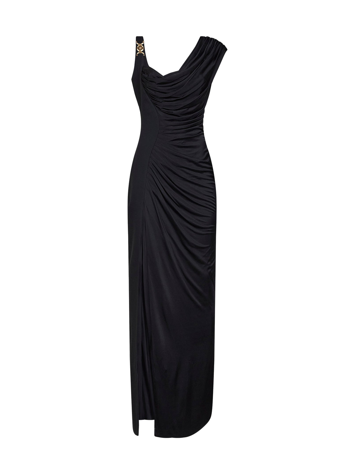 Versace Women Black Liquid Jersey Draped Long Dress