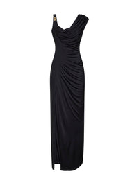 Versace Women Black Liquid Jersey Draped Long Dress