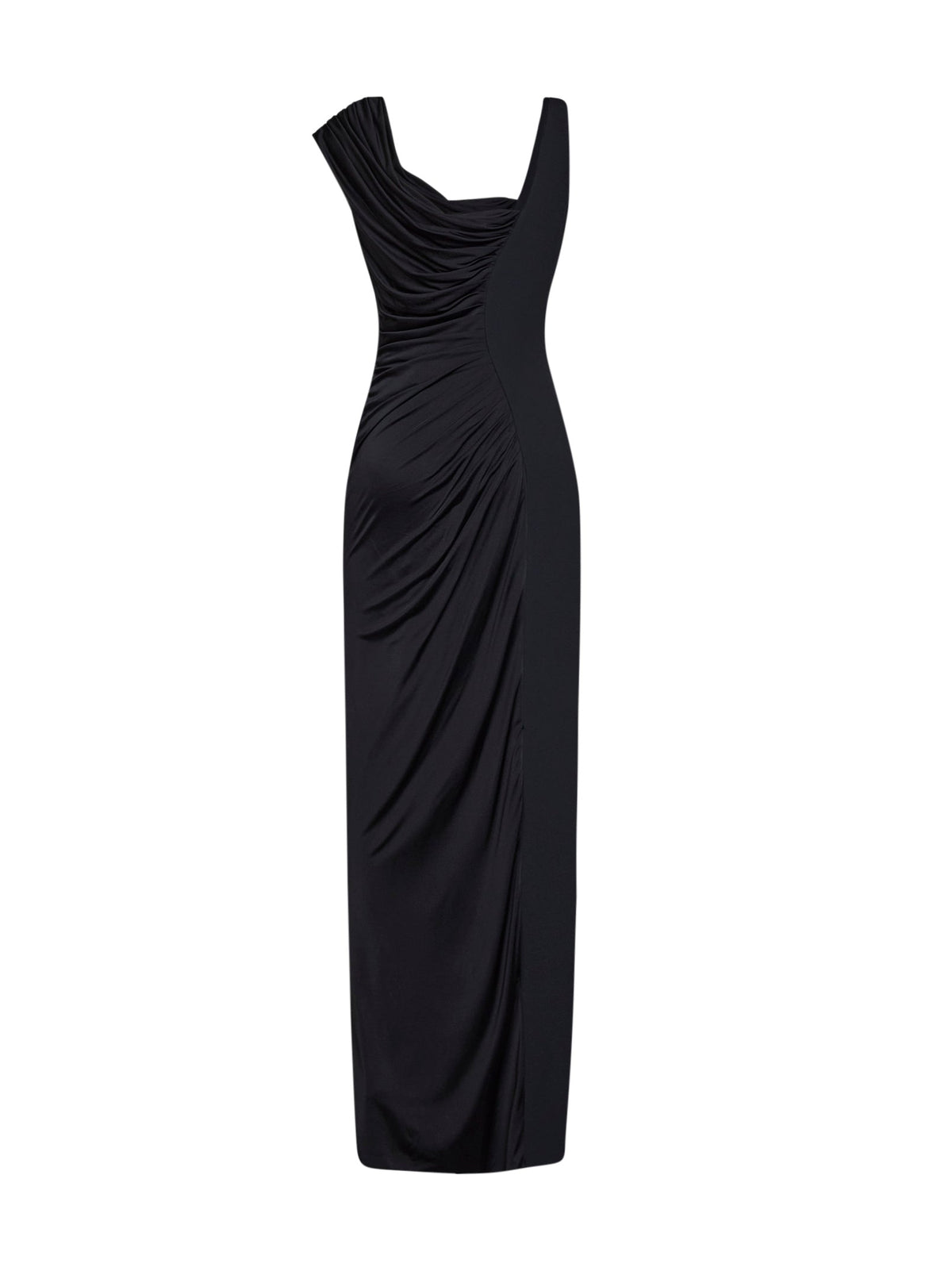 Versace Women Black Liquid Jersey Draped Long Dress