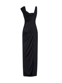 Versace Women Black Liquid Jersey Draped Long Dress