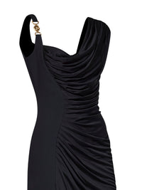 Versace Women Black Liquid Jersey Draped Long Dress