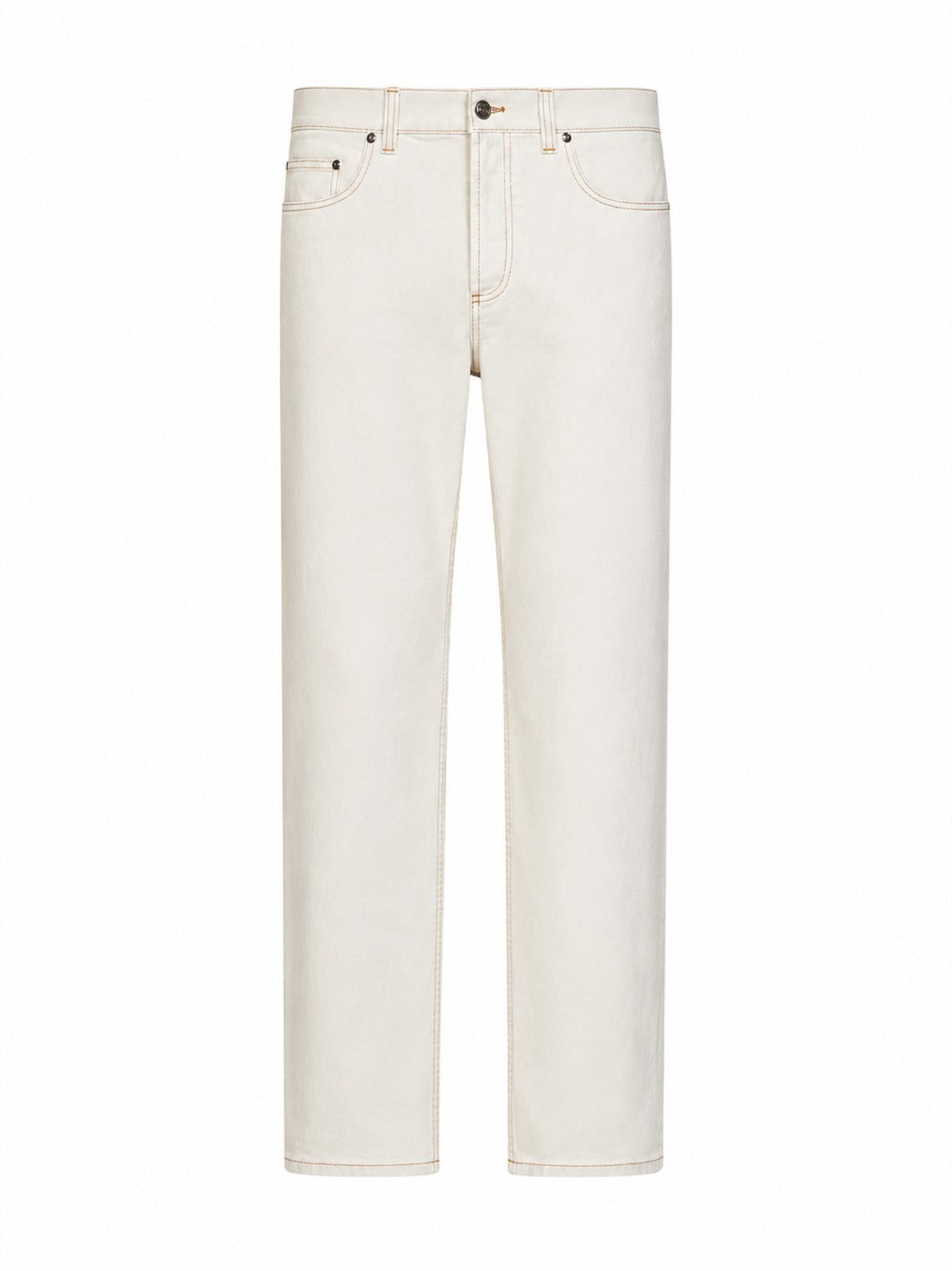 Versace Men Ivory Stretch Cotton Denim Tapered Jeans