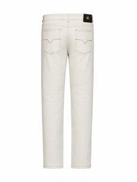 Versace Men Ivory Stretch Cotton Denim Tapered Jeans