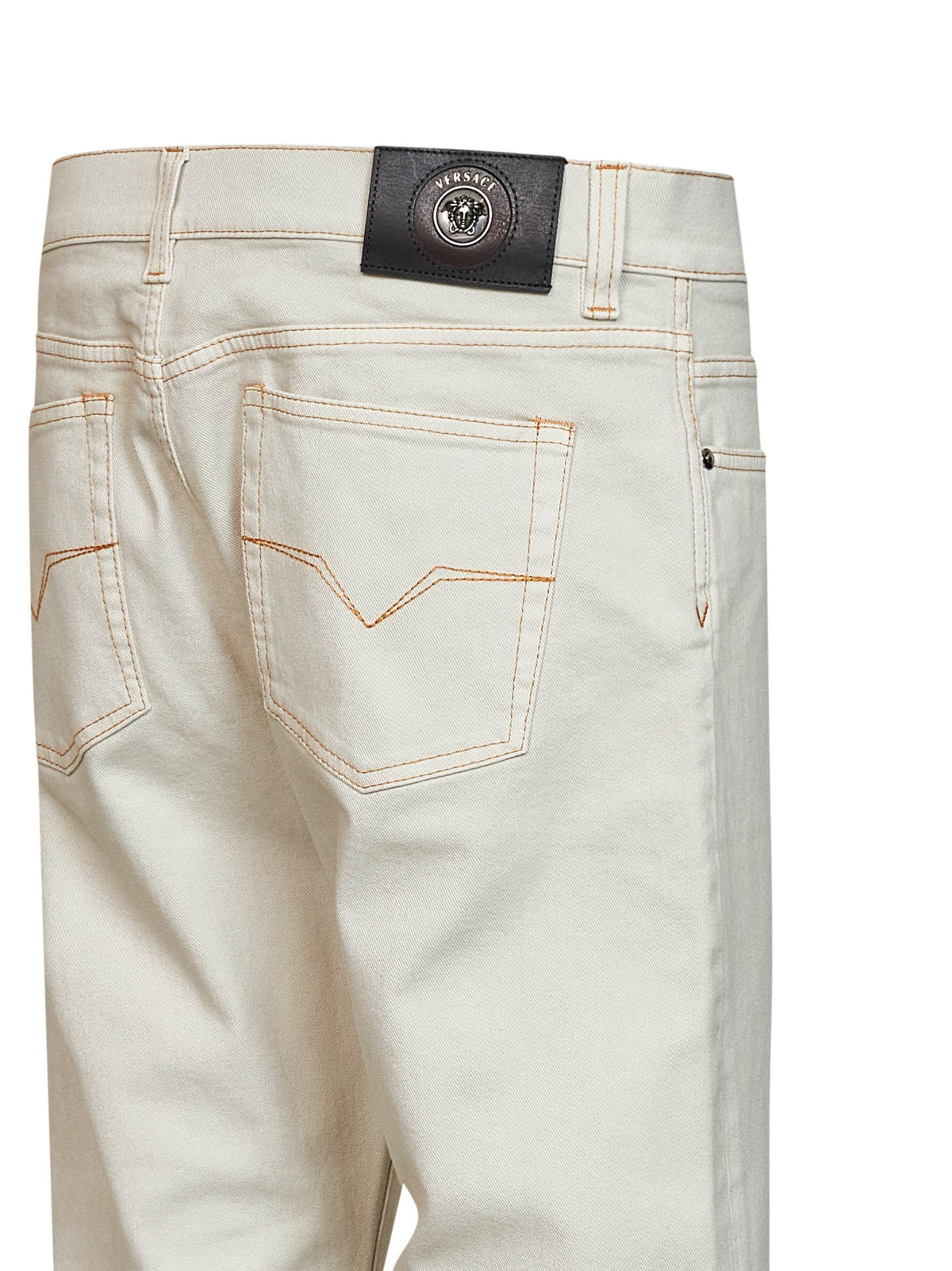 Versace Men Ivory Stretch Cotton Denim Tapered Jeans