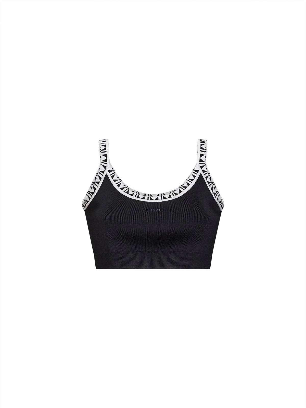 Versace Women Black Knit Cropped Top With Jacquard Details