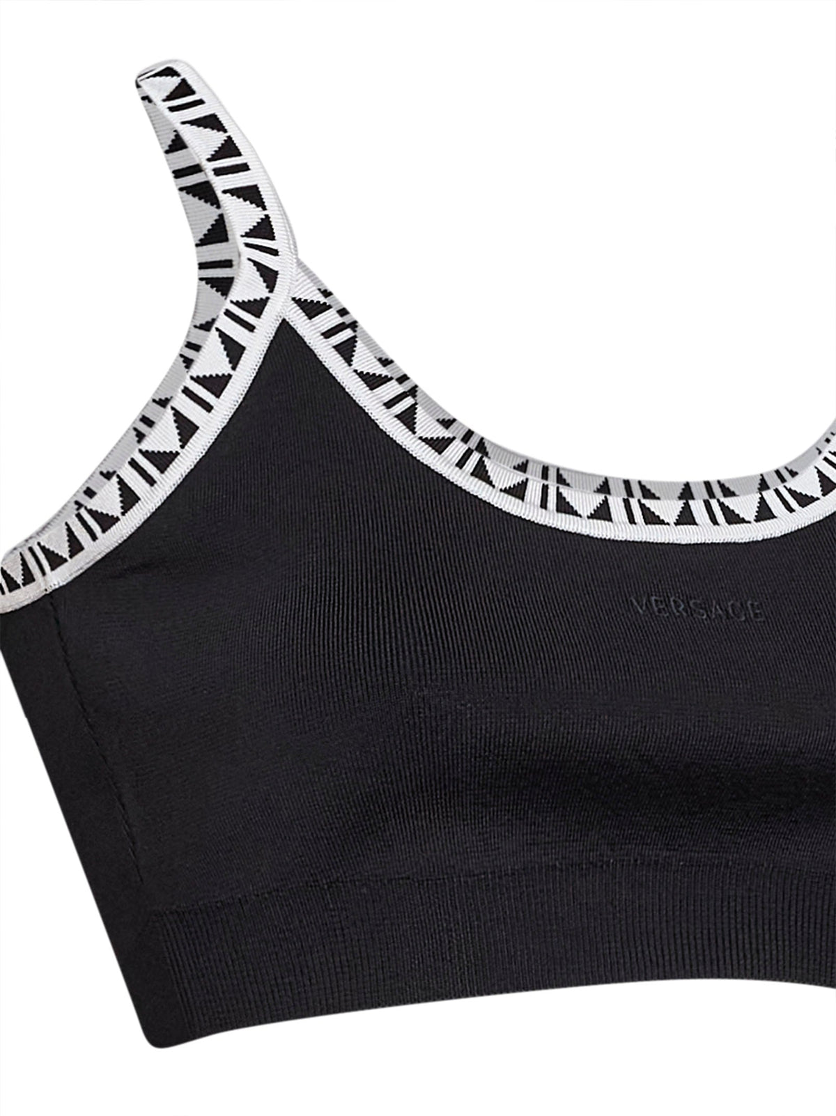 Versace Women Black Knit Cropped Top With Jacquard Details