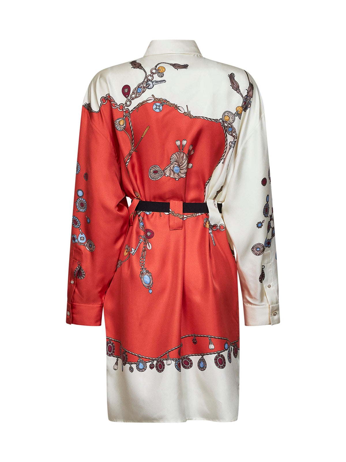 Versace Women Orange Printed Silk Twill Belted Mini Dress