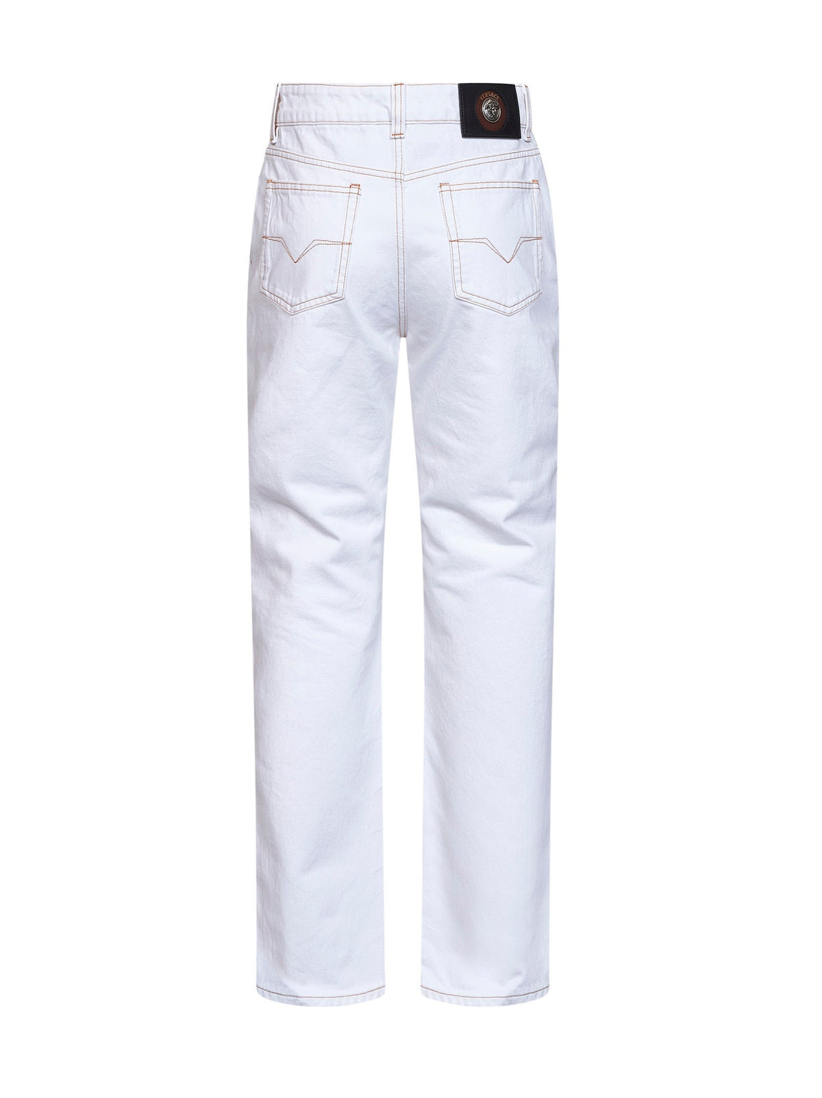 Versace Women White Garment-Dyed Denim High-Rise Jeans