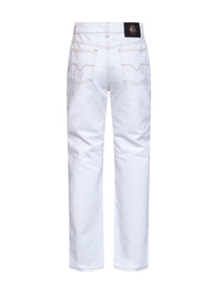 Versace Women White Garment-Dyed Denim High-Rise Jeans